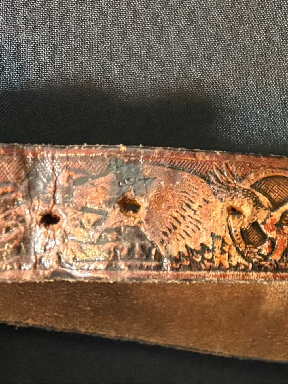 VTG. Raintree Native Southwest Thunderbird Silver Belt Buckle Leather Belt 77-81 - Picture 10 of 14